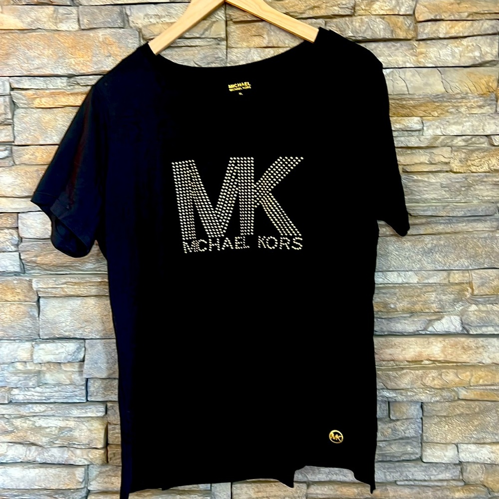 Michael Kors, short sleeve blacktop, gold studs